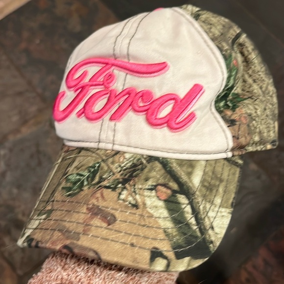 PINK Ford LOGO cap tan green beige CAMOUFLAGE billed hat Snapback ford merch OS - Picture 2 of 14